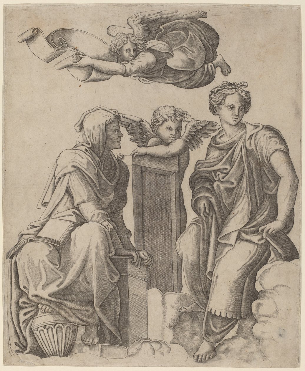 Dwie Sybille i Anioł autorstwa Giovanni Antonio da Brescia after Raphael