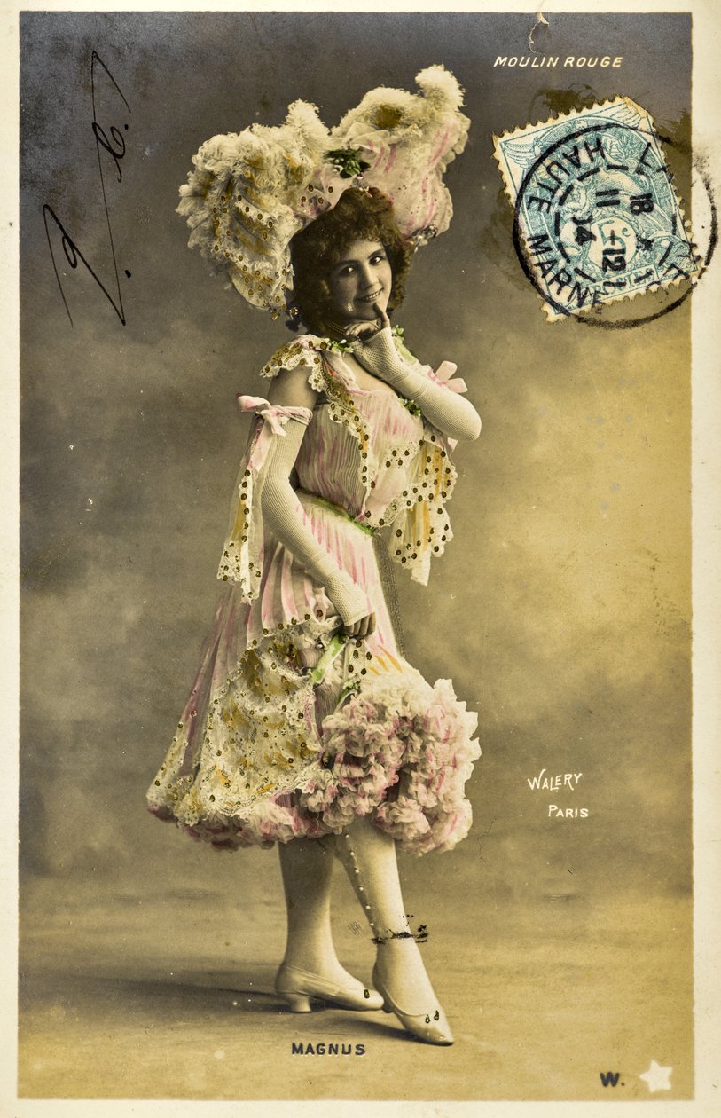 Pocztówka: Moulin Rouge - Portrait of Magnus, artysta z sali muzycznej autorstwa Phillipe de Marlier
