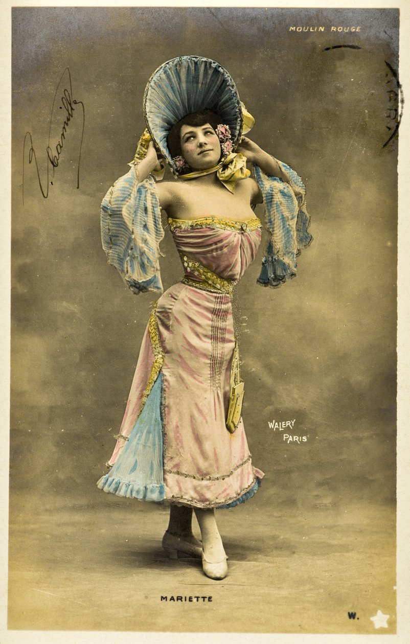 Pocztówka: Moulin Rouge - Portret Mariette, artystki z sali muzycznej autorstwa Phillipe de Marlier