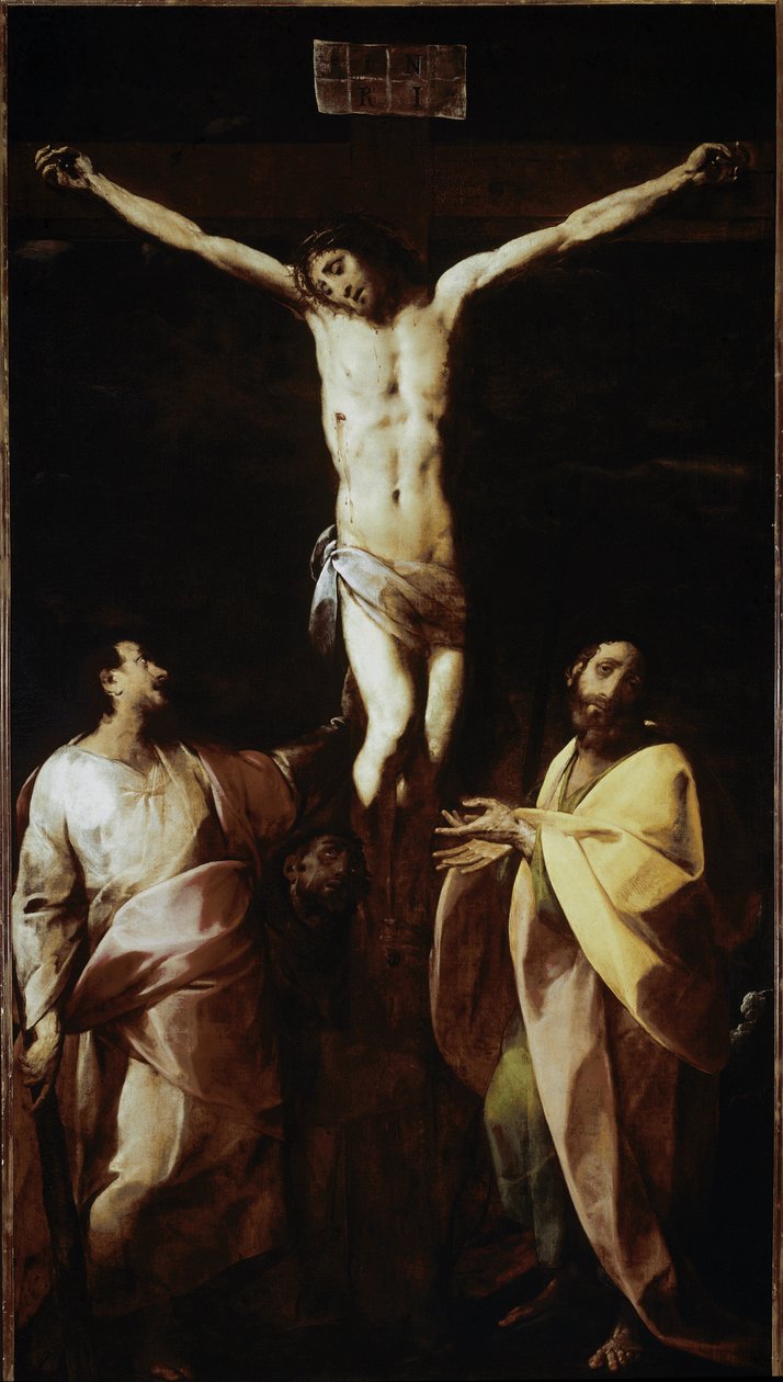 Ukrzyżowanie ze św. Jakubem, św. Filipem i św. Franciszkiem (olej na płótnie) autorstwa Giovanni Battista  Crespi