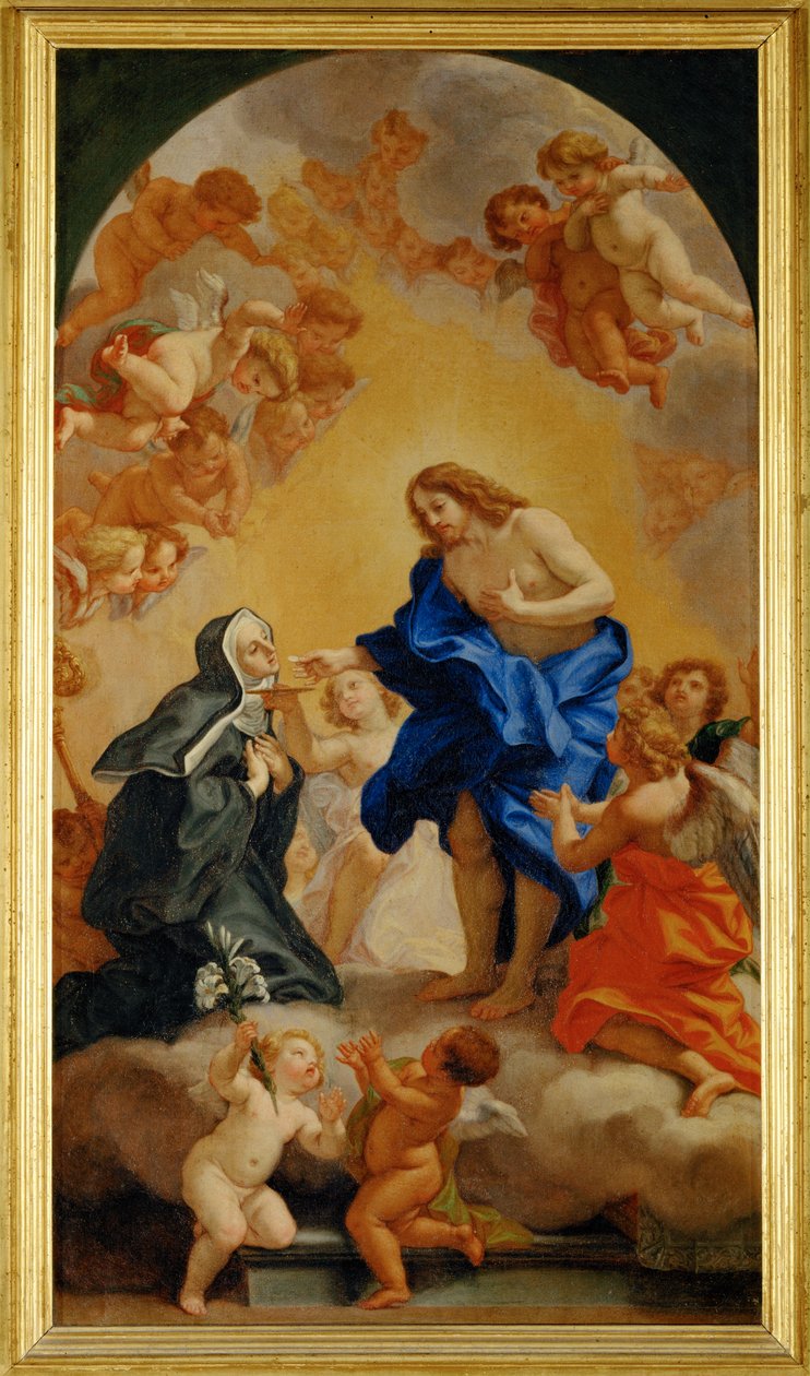 Une bienheureuse abesse recevant la communion des mains du Christ - Zakonnica przyjmuje komunię z rąk Chrystusa ... autorstwa Giovanni Battista (1639-1709) Gaulli