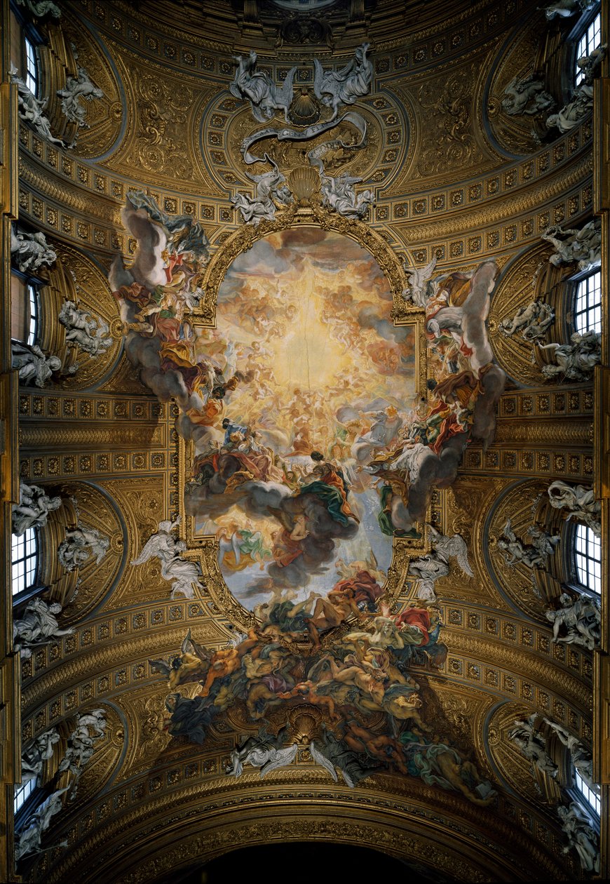Triumf Świętego Imienia Jezus Fresk Nawy Giovan Battista Gaulli Baciccia (1639-1709) Rzym, Chiesa del Gesu (Kościół Gesu lub Kościół Najświętszego Imienia Jezus) Włochy autorstwa Giovanni Battista  Gaulli