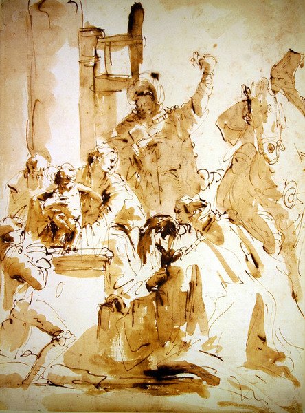 Adoracja Trzech Króli (pióro i brązowy tusz oraz pranie na papierze) autorstwa Giovanni Battista Tiepolo