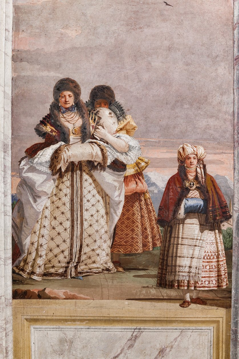 Kwatery Gościnne, Sala Fałszywych Architektur Gotyckich: „Zimowy spacer” autorstwa Giovanni Battista Tiepolo