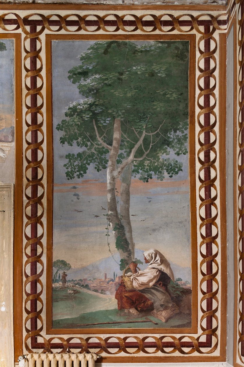 Kwatery Gościnne, Sala Scen Wiejskich: "Krajobraz z chłopem siedzącym" autorstwa Giovanni Battista Tiepolo