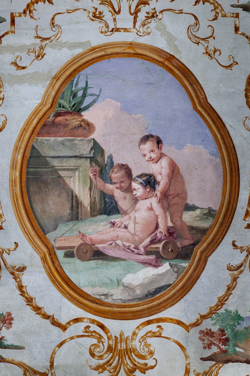 Kwatery Gościnne, Pokój Puttów, medalion z puttami: "Trzy putta i wózek" autorstwa Giovanni Battista Tiepolo