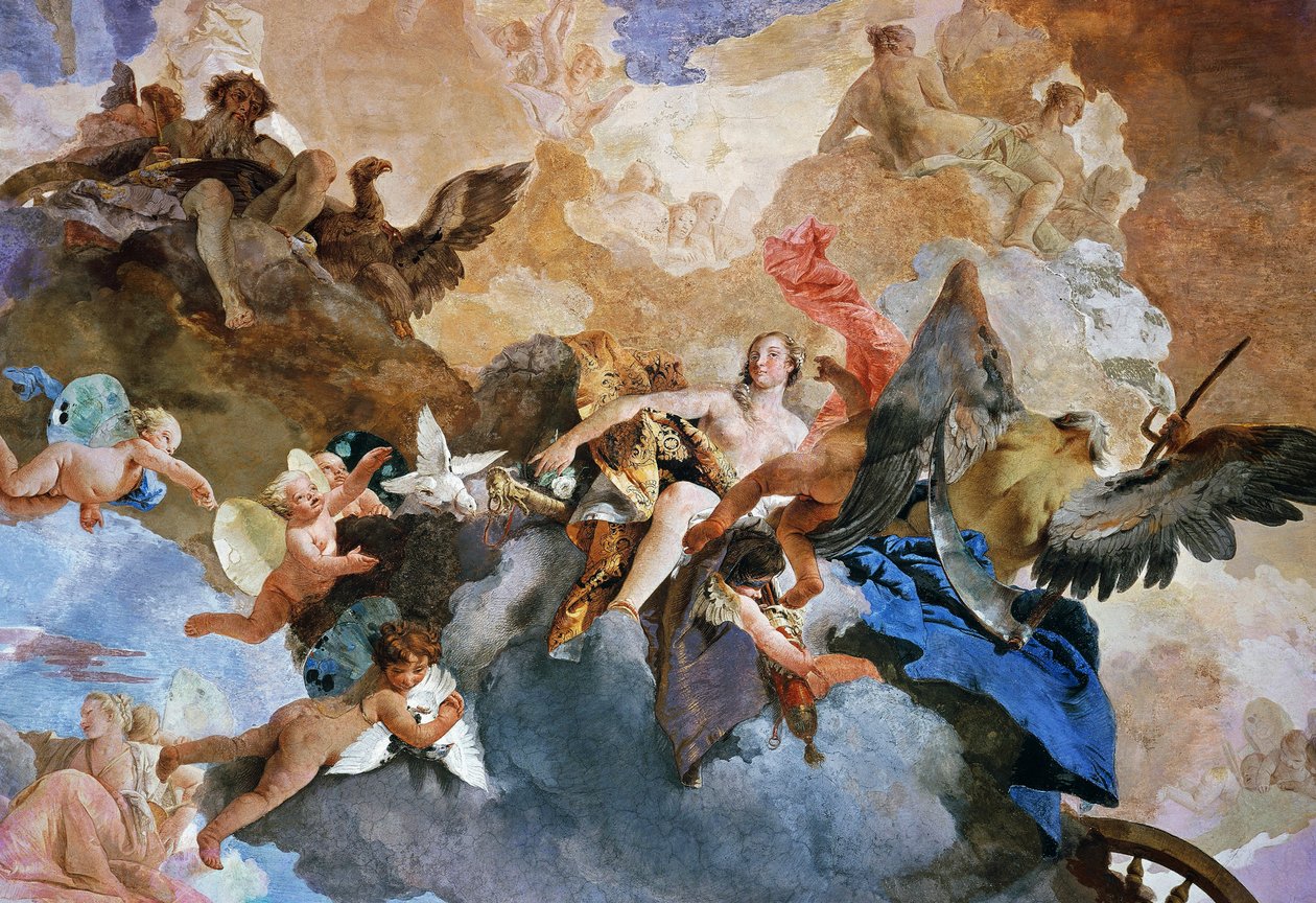 Porwanie Wenus przez Kronosa, fragment toru słonecznego rydwanu, fresk Giambattisty Tiepolo (1696-1770), Galeria Tapestry, Palazzo Clerici, Mediolan, Lombardia, Włochy autorstwa Giovanni Battista Tiepolo