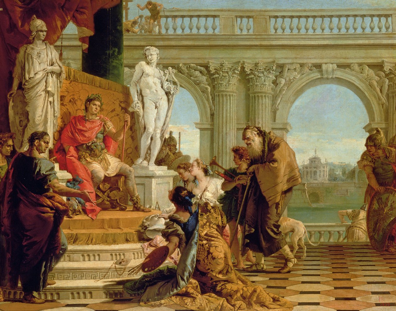 Mecenas prezentujący sztuki wyzwolone cesarzowi Augustowi (63 pne-14 ne) c.1745 (olej na płótnie) autorstwa Giovanni Battista Tiepolo