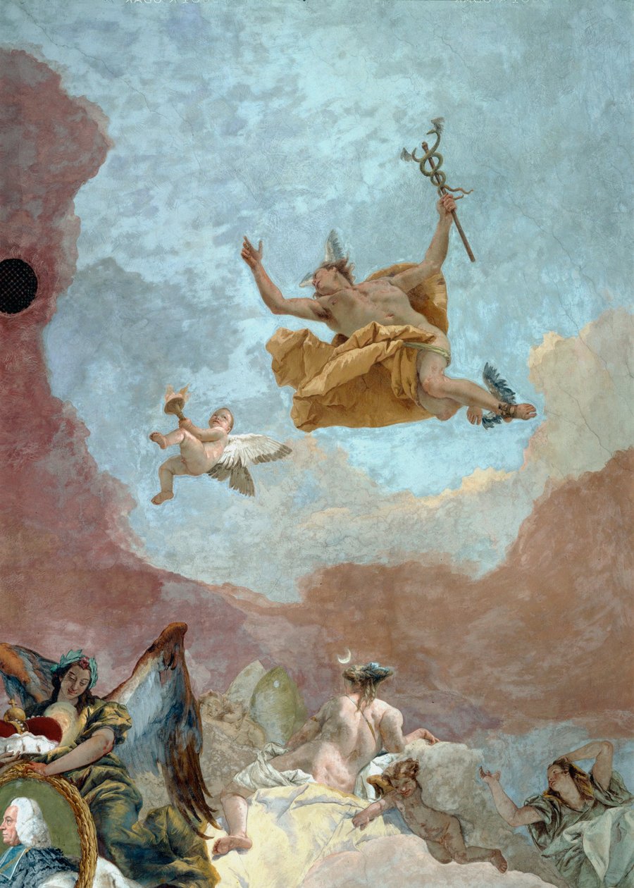 Merkury, posłaniec bogów ... (fresk) autorstwa Giovanni Battista (1696 1770) Tiepolo