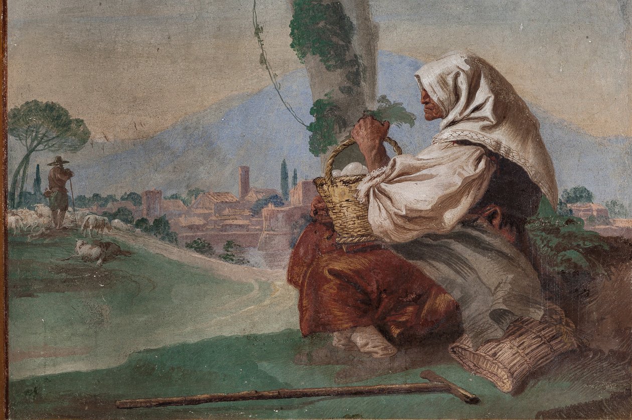 Stara wieśniaczka z koszem jajek z „Foresterii” (Pensjonat) autorstwa Giovanni Battista Tiepolo
