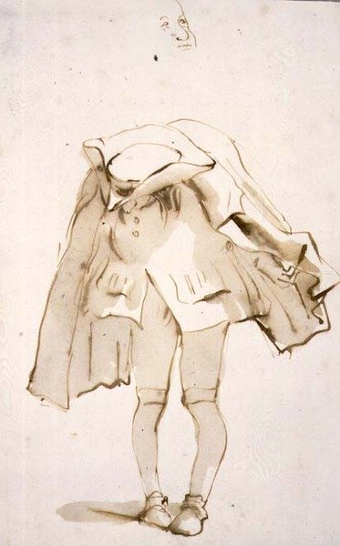 PD.129-1961 Karykatura mężczyzny z pochyloną głową, ewentualnie garbusa (pióro i atrament i płyn) autorstwa Giovanni Battista Tiepolo