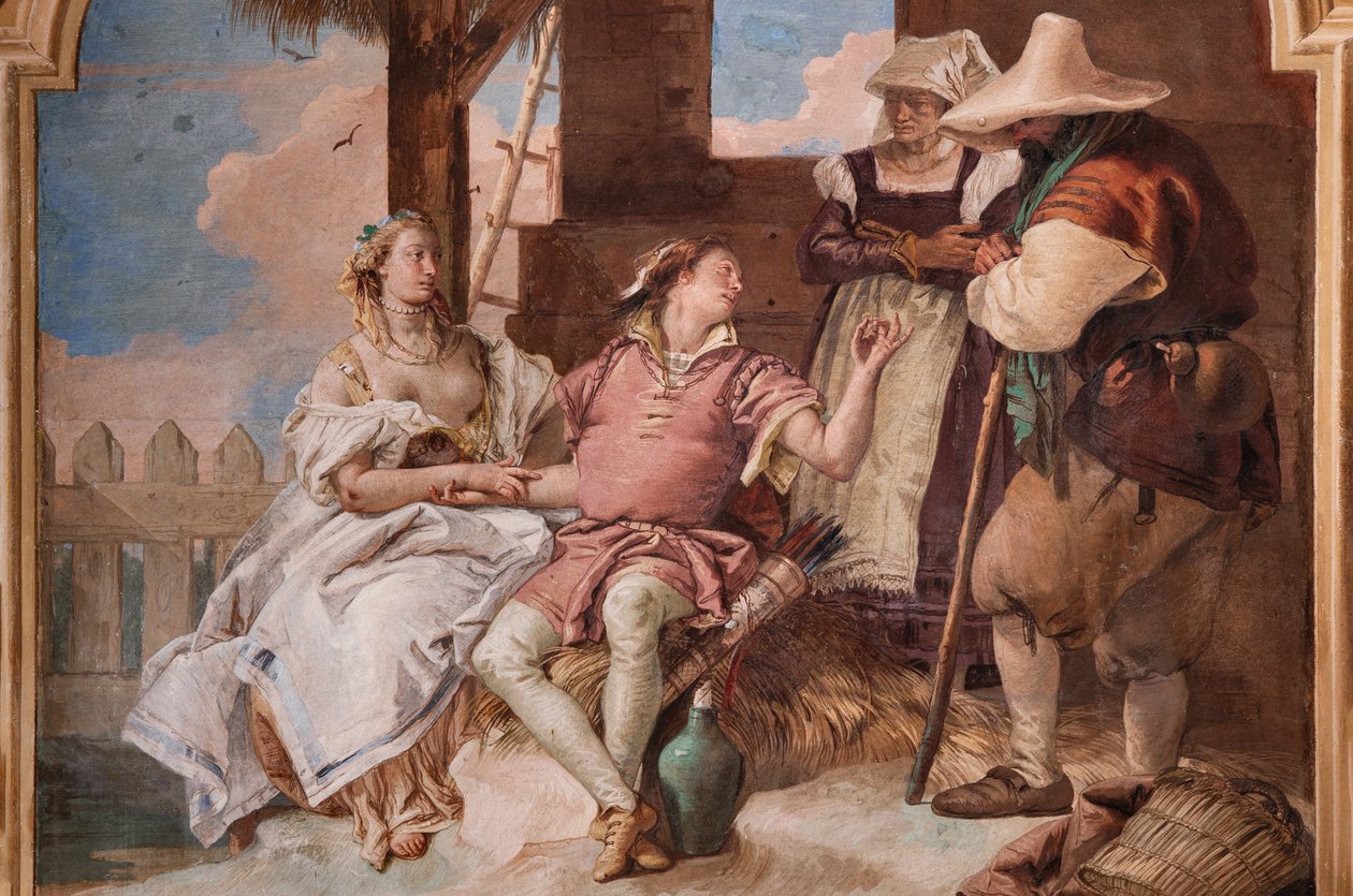 Palazzina (Mały Budynek): drugi pokój lub pokój Ariosto z freskami przedstawiającymi epizody z „Orlando Furioso”: „Angelica i Medoro w domu pasterzy” autorstwa Giovanni Battista Tiepolo
