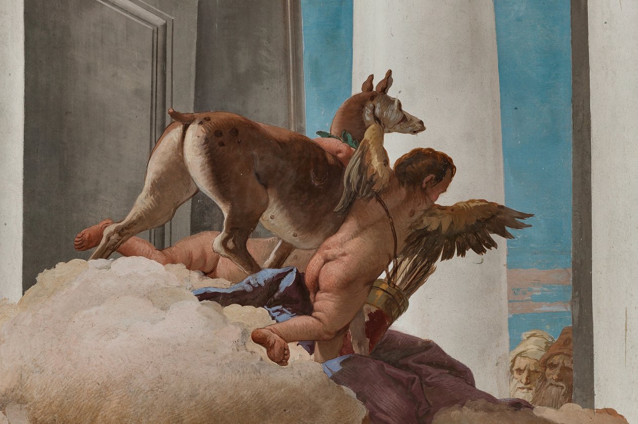Palazzina (Mały Budynek), hol wejściowy: „Ofiara Ifigenii”, fragment łani wysłanej przez Artemidę w celu zastąpienia Ifigenii autorstwa Giovanni Battista Tiepolo