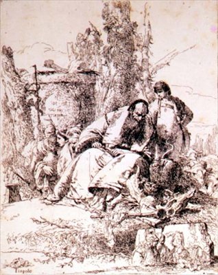 Czarownik Badający Czaszki (akwaforta) autorstwa Giovanni Battista Tiepolo