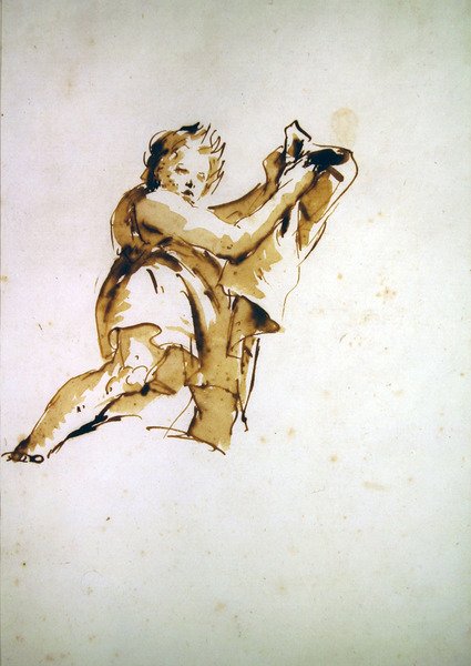 Studium młodzieńca trzymającego płaszcz (pióro i brązowy tusz oraz pranie na papierze) autorstwa Giovanni Battista Tiepolo