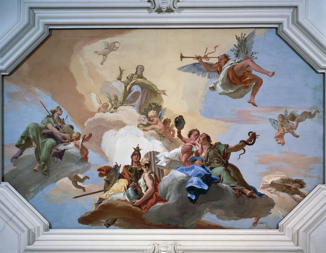Triumf Chwały ogłoszony przez Sławę stojącą wśród Kardynalnych Cnót autorstwa Giovanni Battista Tiepolo