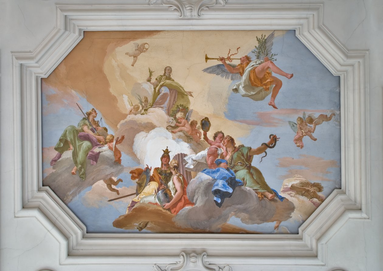 Triumf Chwały ogłoszony przez Sławę stojącą wśród Kardynalnych Cnót autorstwa Giovanni Battista Tiepolo