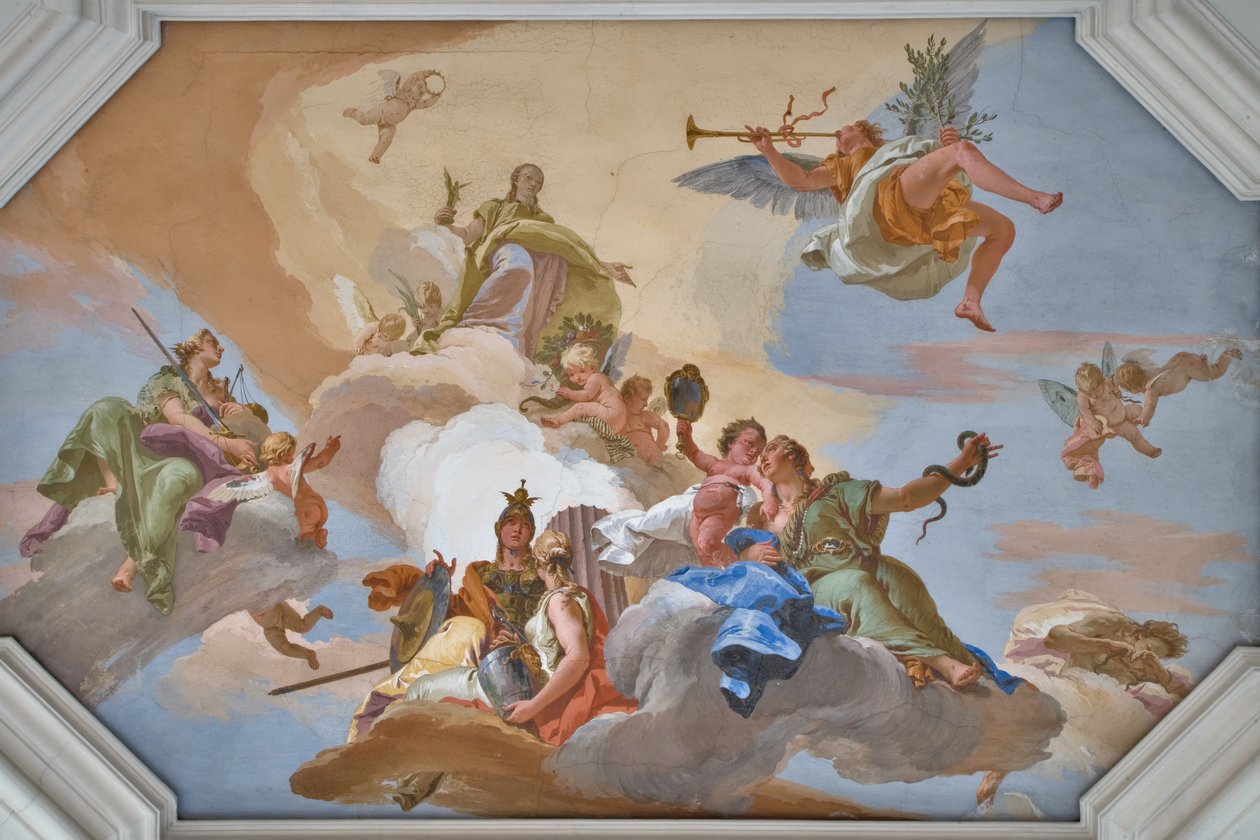 Triumf Chwały ogłoszony przez Sławę stojącą wśród Kardynalnych Cnót autorstwa Giovanni Battista Tiepolo