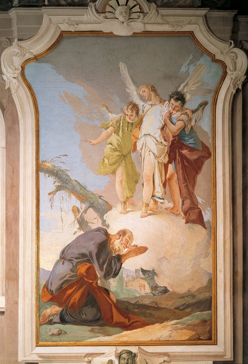 Abraham i anioły, Giovanni Battista Tiepolo (1696-1770), fresk, Pałac Patriarchalny, Sala Gościnna, Udine autorstwa Giovanni Battista Tiepolo