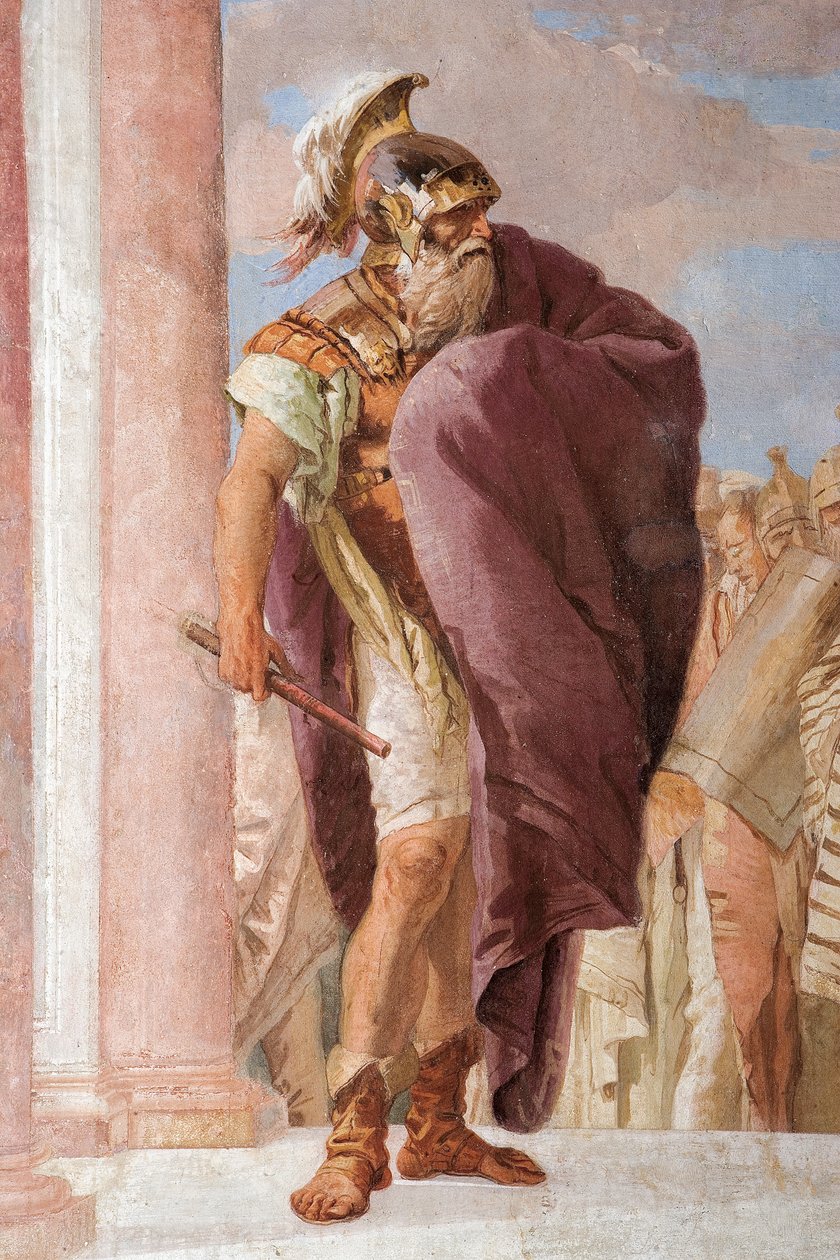 Fragment Agamemnona, z Minerwy powstrzymującej Achillesa przed zabiciem Agamemnona, z Sali Iliady w Palazzina autorstwa Giovanni Battista Tiepolo