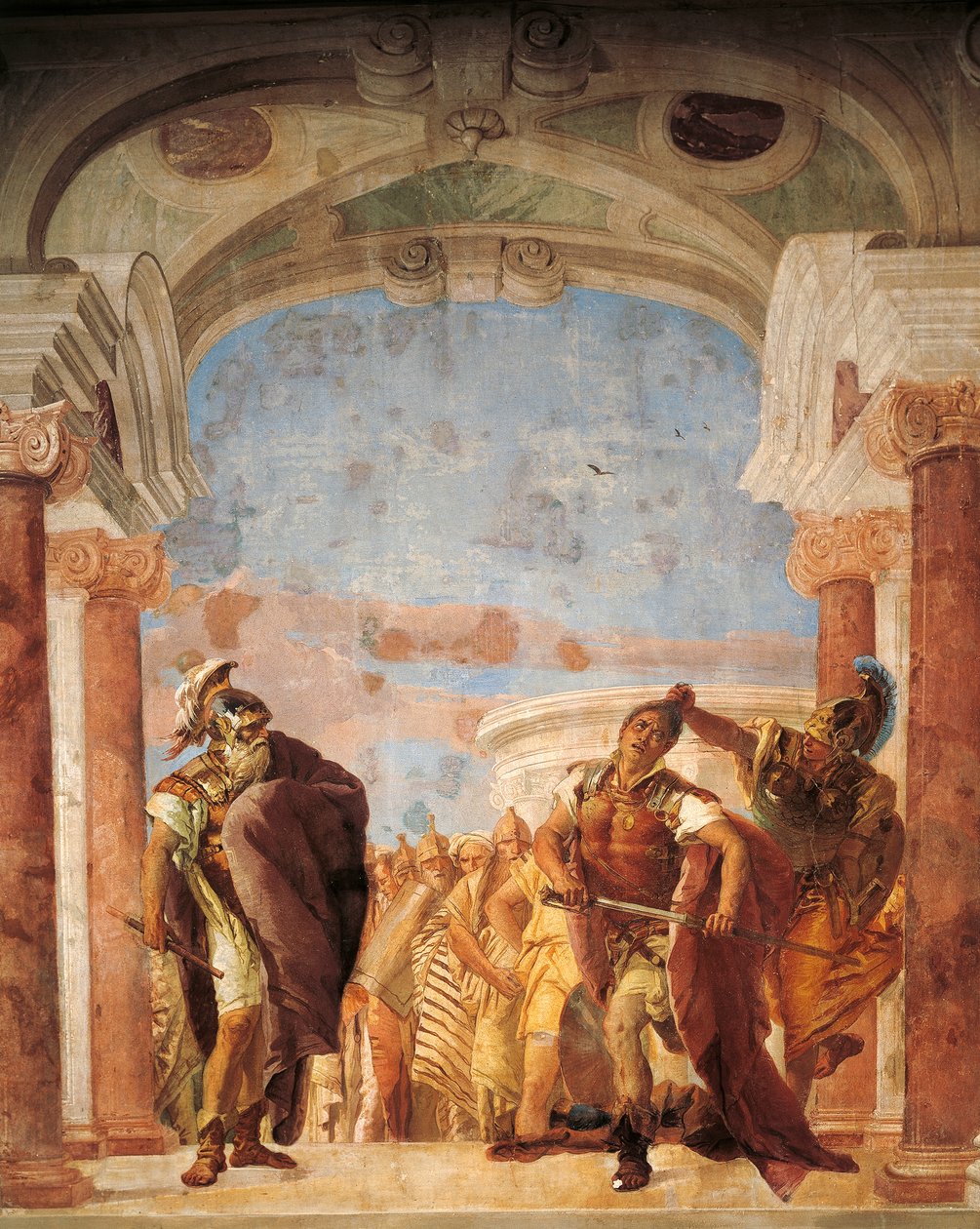 Minerwa powstrzymująca Achillesa przed zabiciem Agamemnona, Giambattista Tiepolo (1696-1770), fresk, Pokój Iliady, Villa Valmarana 