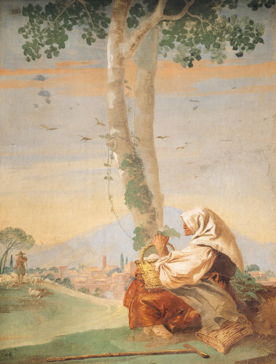 Stara wieśniaczka z koszem jajek z „Foresterii” (Pensjonat) autorstwa Giovanni Battista Tiepolo