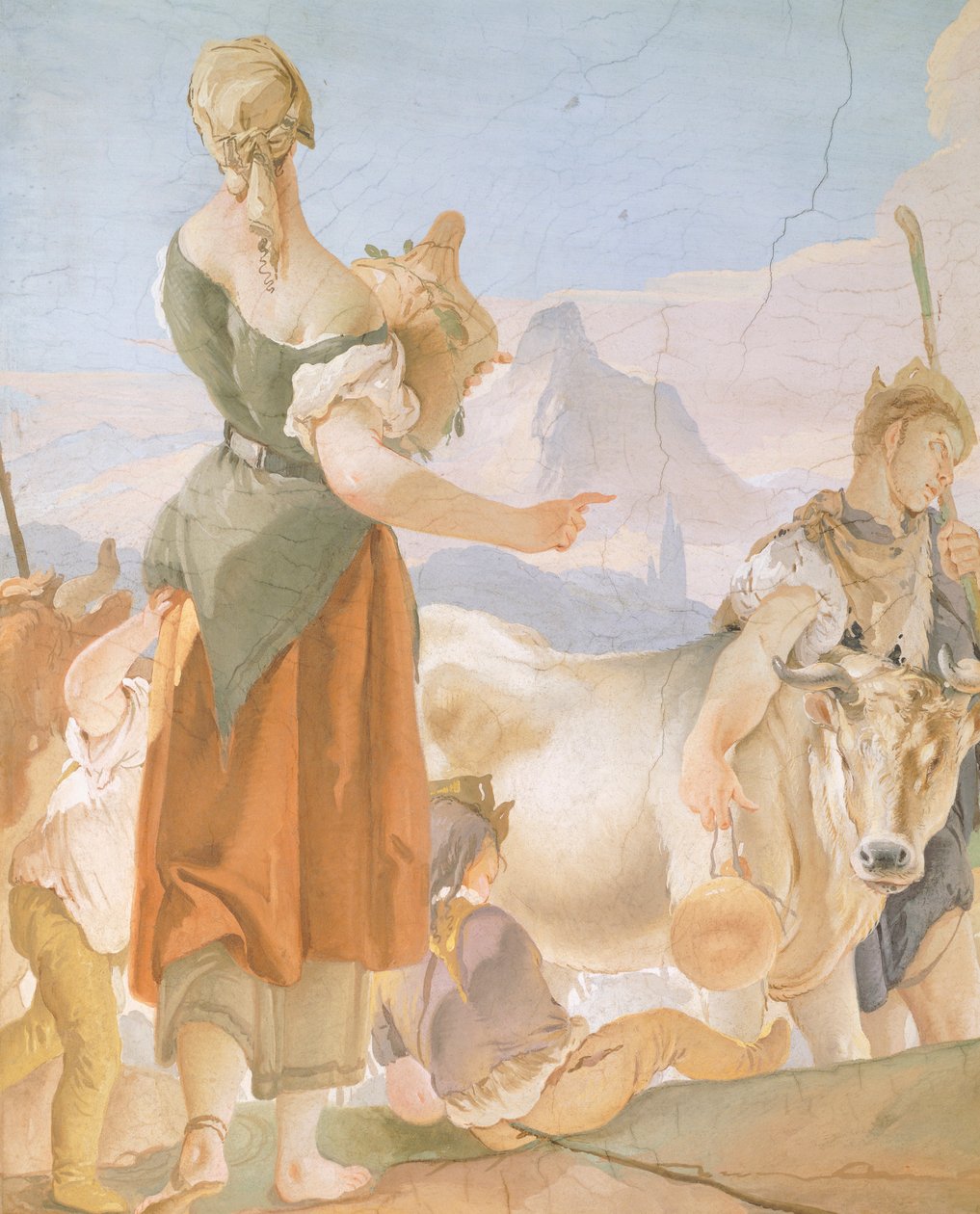 Rachel ukrywająca bożki, reż. Giambattista Tiepolo (1696-1770), fresk, Detal, Pałac Arcybiskupi w Udine autorstwa Giovanni Battista Tiepolo