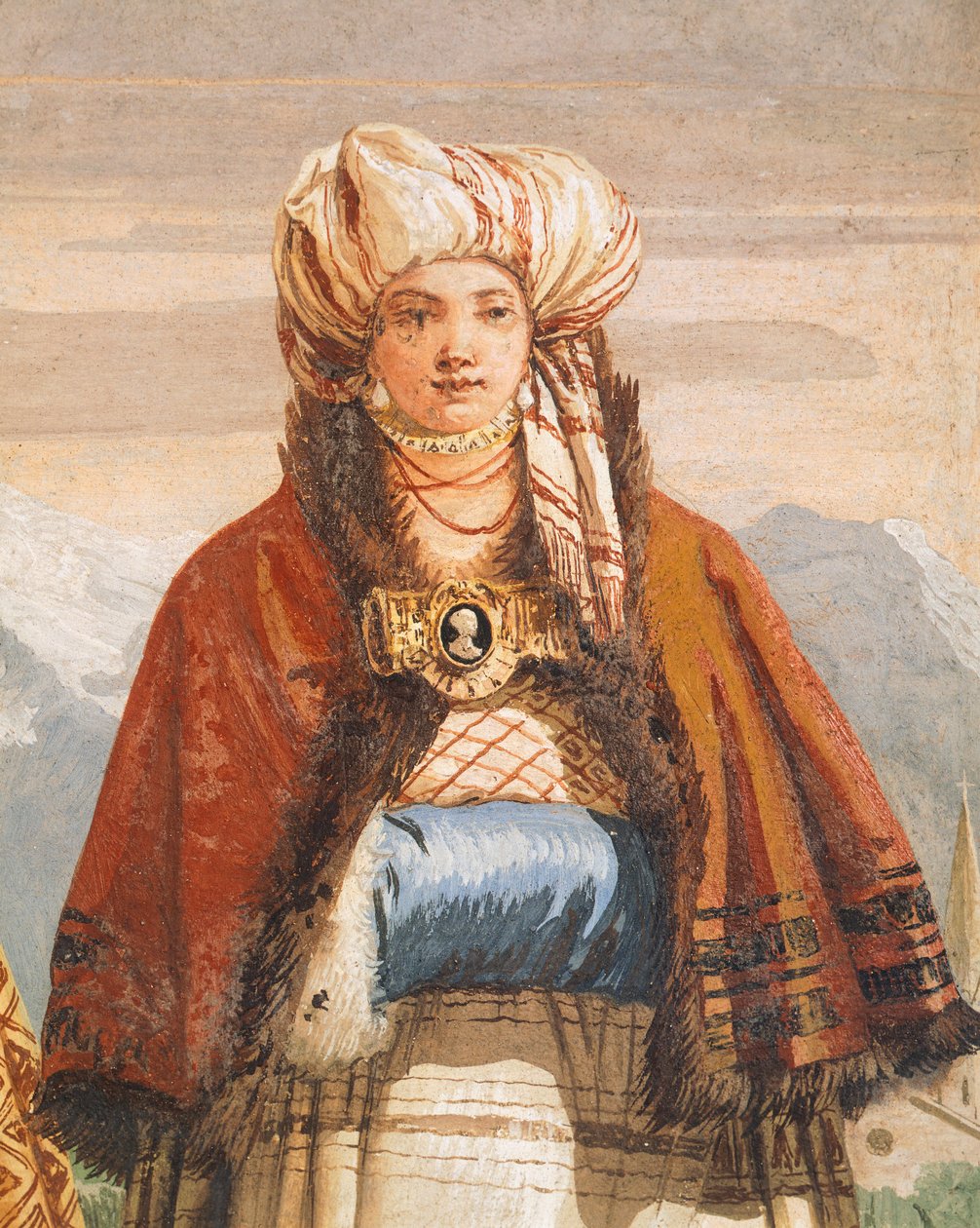 Zimowy spacer, Giambattista Tiepolo (1696-1770), fresk, detal, Pokój Gotycki, Pokoje gościnne w Villa Valmarana ai Nani, Vicenza, Włochy autorstwa Giovanni Battista Tiepolo