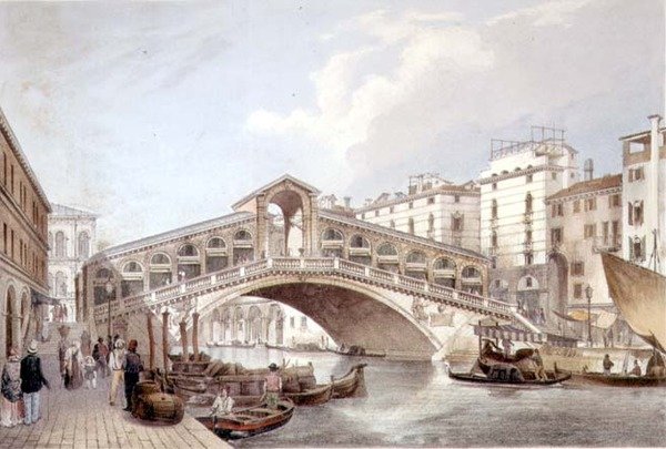 Ponte di Rialto, Wenecja, grawerowane przez Lefevre (lito) autorstwa Giovanni Battista (after) Cecchini
