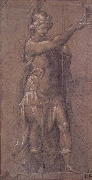 Minerwa, c.1605-09 (czarna kreda wzmocniona bielą na papierze) autorstwa Giovanni Battista 1567 1633 Crespi
