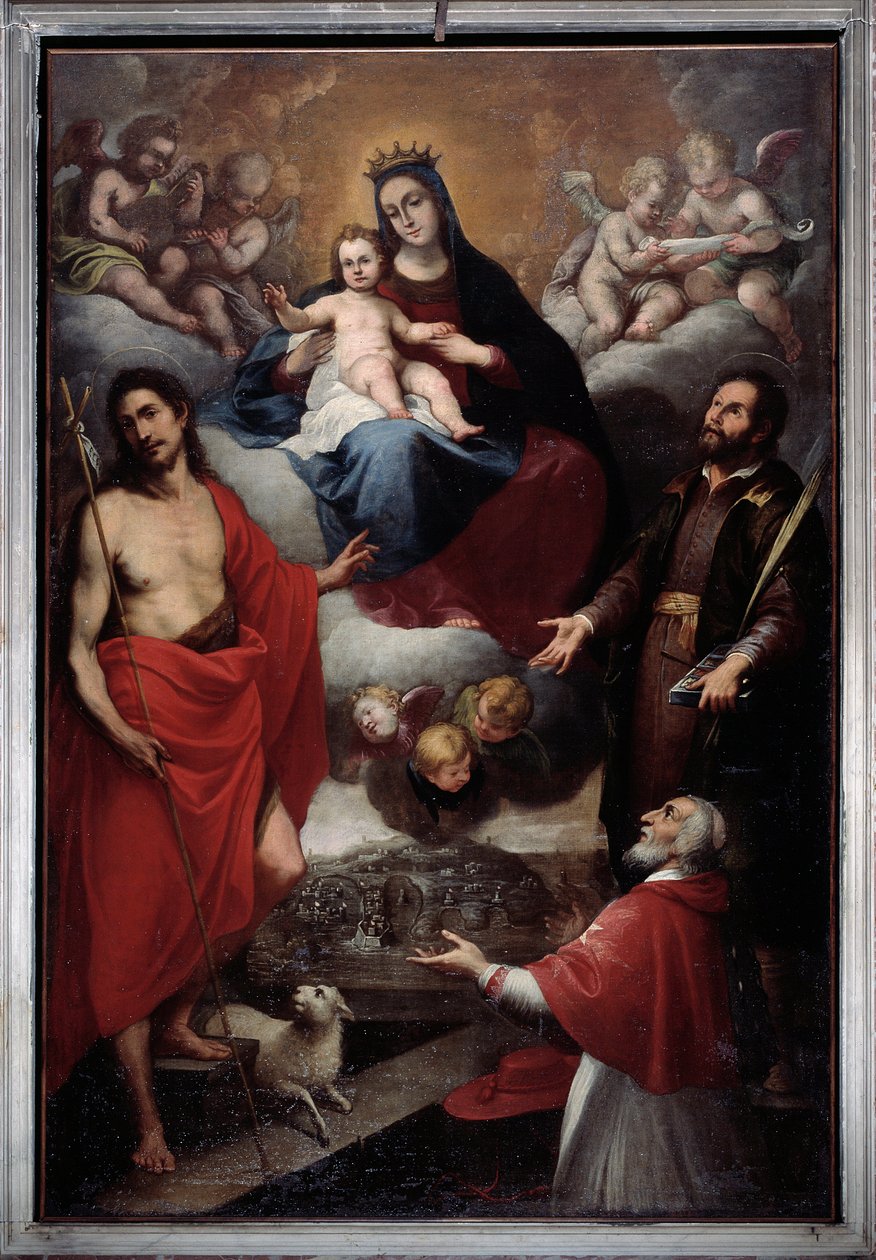 Dziewica ze św. Janem Chrzcicielem i św. Wawrzyńcem (olej na płótnie) autorstwa Giovanni Battista Baiardo