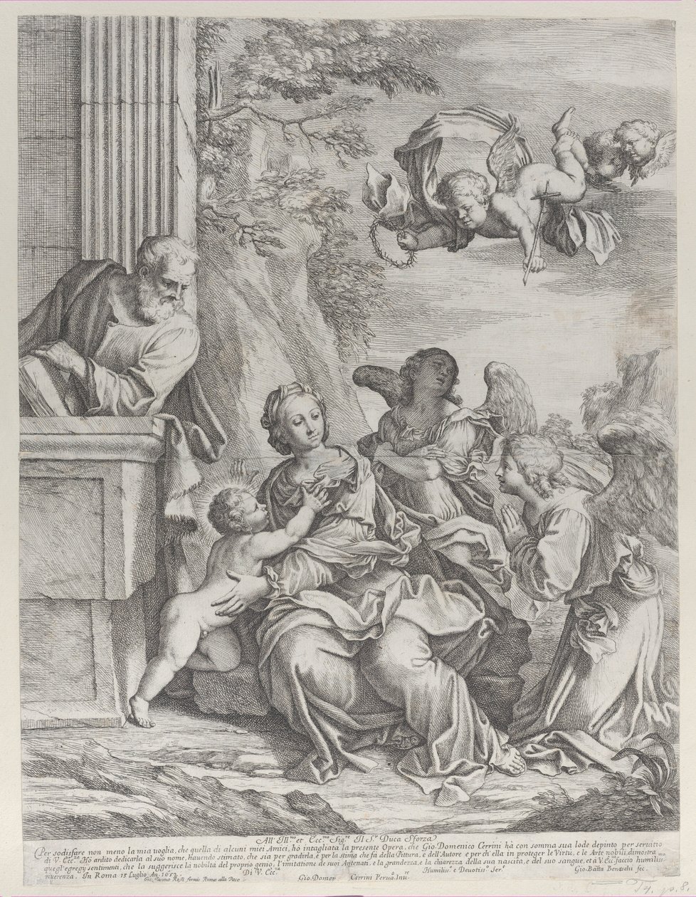 Święta Rodzina z aniołami po prawej i nad głową, 1652. autorstwa Giovanni Battista Beinaschi