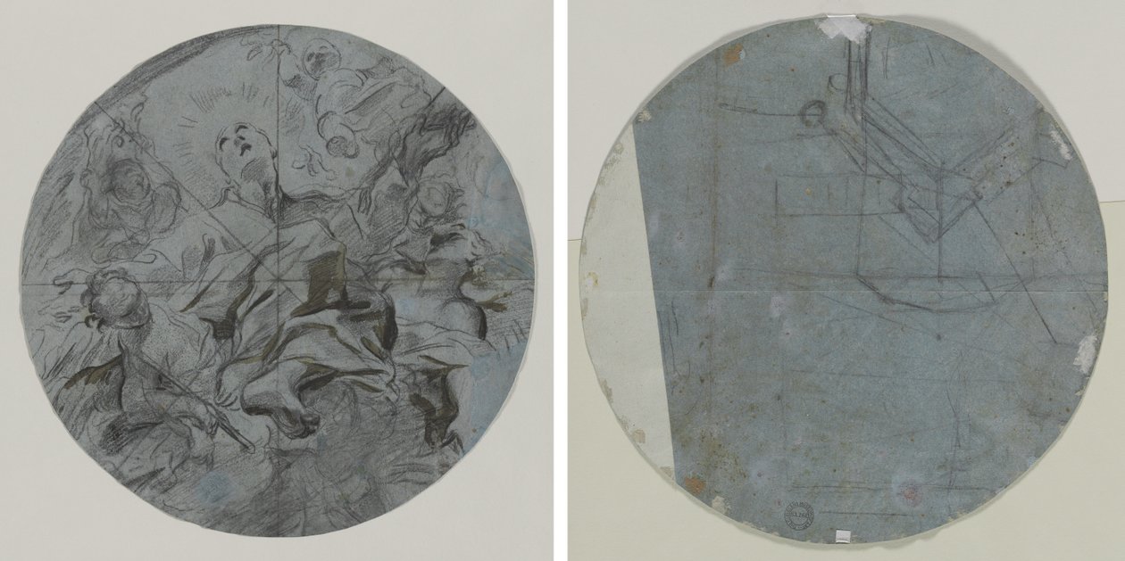 Apoteoza świętego (recto); Szkic architektoniczny(?) (verso) autorstwa Giovanni Battista Benaschi