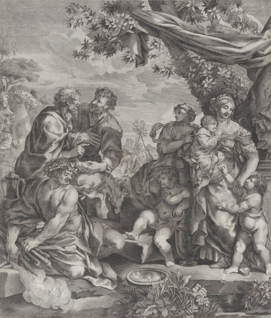 Scena alegoryczna z barankiem ofiarnym, 1640-70. autorstwa Giovanni Battista Bonacina