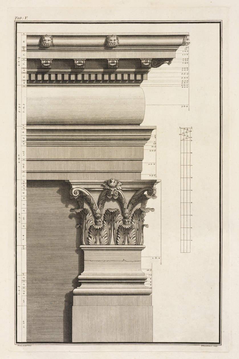 Cokół, kapitel i belkowanie Pilastra, 1753 autorstwa Giovanni Battista Borra
