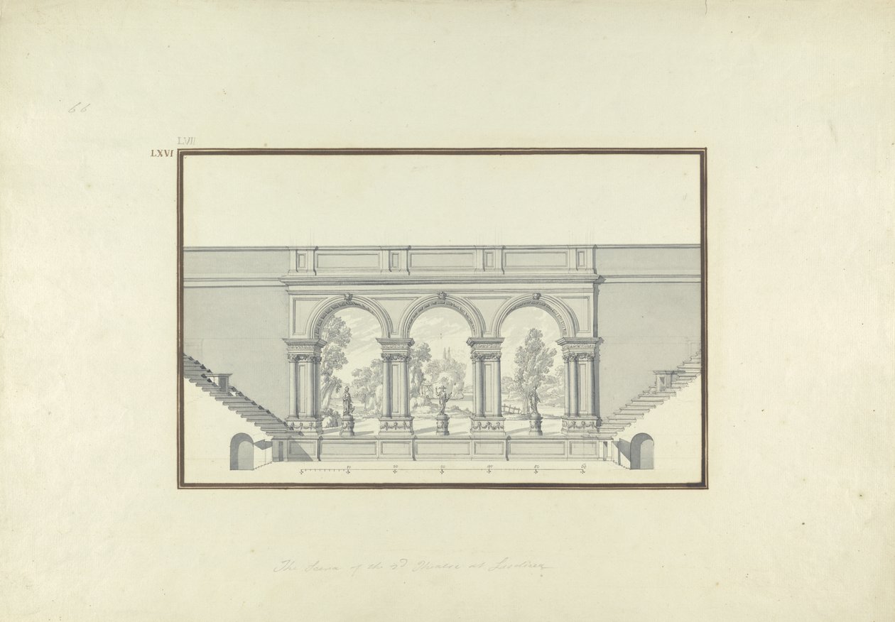 Rekonstrukcja Drugiego Teatru w Laodycei, ok. 1750 (pióro i atrament oraz rozmycie grafitu na papierze wykładanym) autorstwa Giovanni Battista Borra