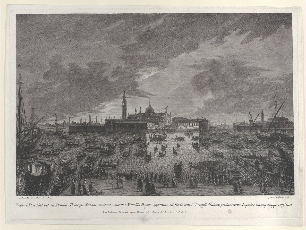 Nocny widok procesji w Wigilię Doży i Senatu Weneckiego do San G..., 1763. autorstwa Giovanni Battista Brostoloni
