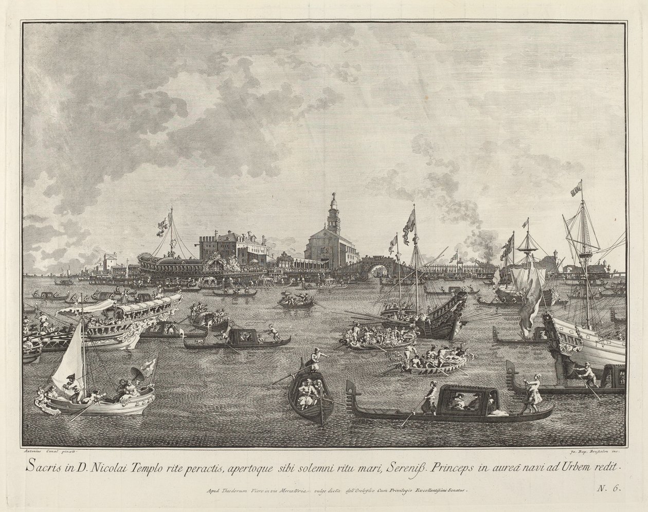 Doża w Bucintoro Opuszczając San Nicolò di Lido, 17631766. autorstwa Giovanni Battista Brostoloni