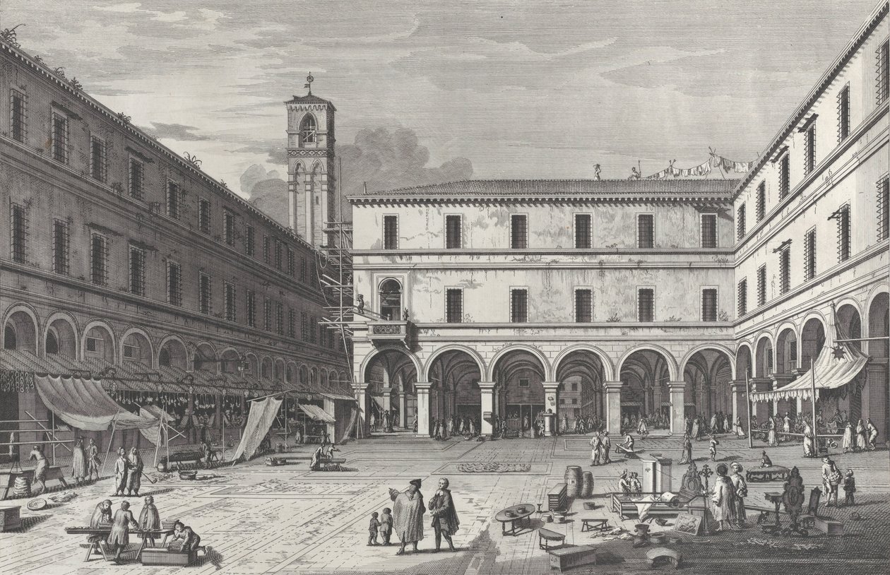 Widok na rynek przy kościele San Giacomo, 1763., 1763. autorstwa Giovanni Battista Brostoloni