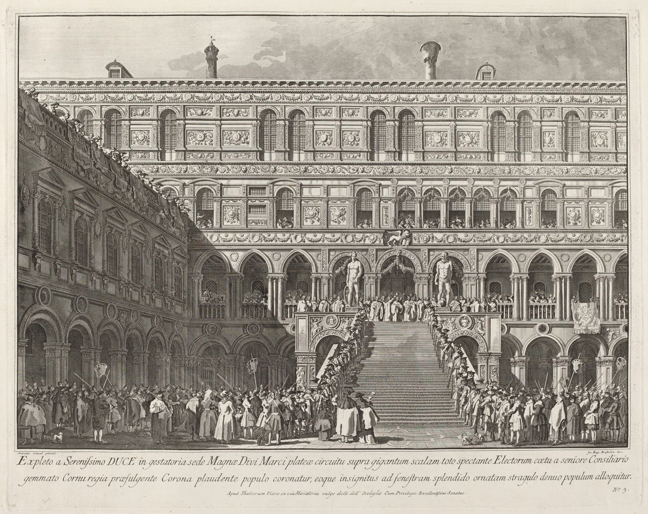 Doża koronowany na Scala dei Giganti Pałacu Książęcego autorstwa Giovanni Battista Brustolon after Canaletto