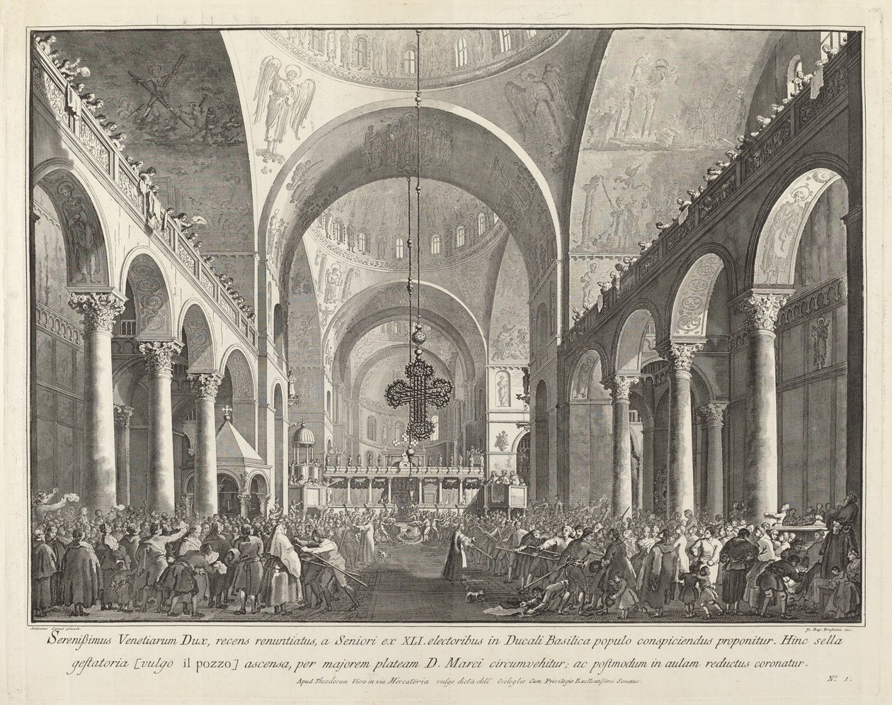 Nowo wybrany doża przedstawiony ludziom w San Marco autorstwa Giovanni Battista Brustolon after Canaletto