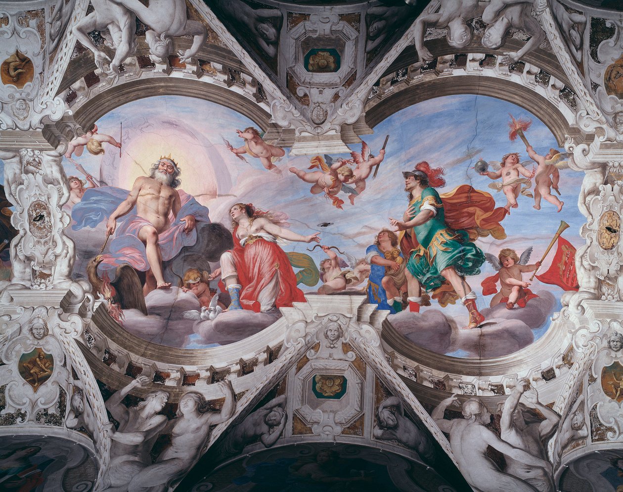 Afrodyta błaga Zeusa, by nie zabijał jej kochanka Anchisesa (Fresco autorstwa Giovanni Battista Carlone