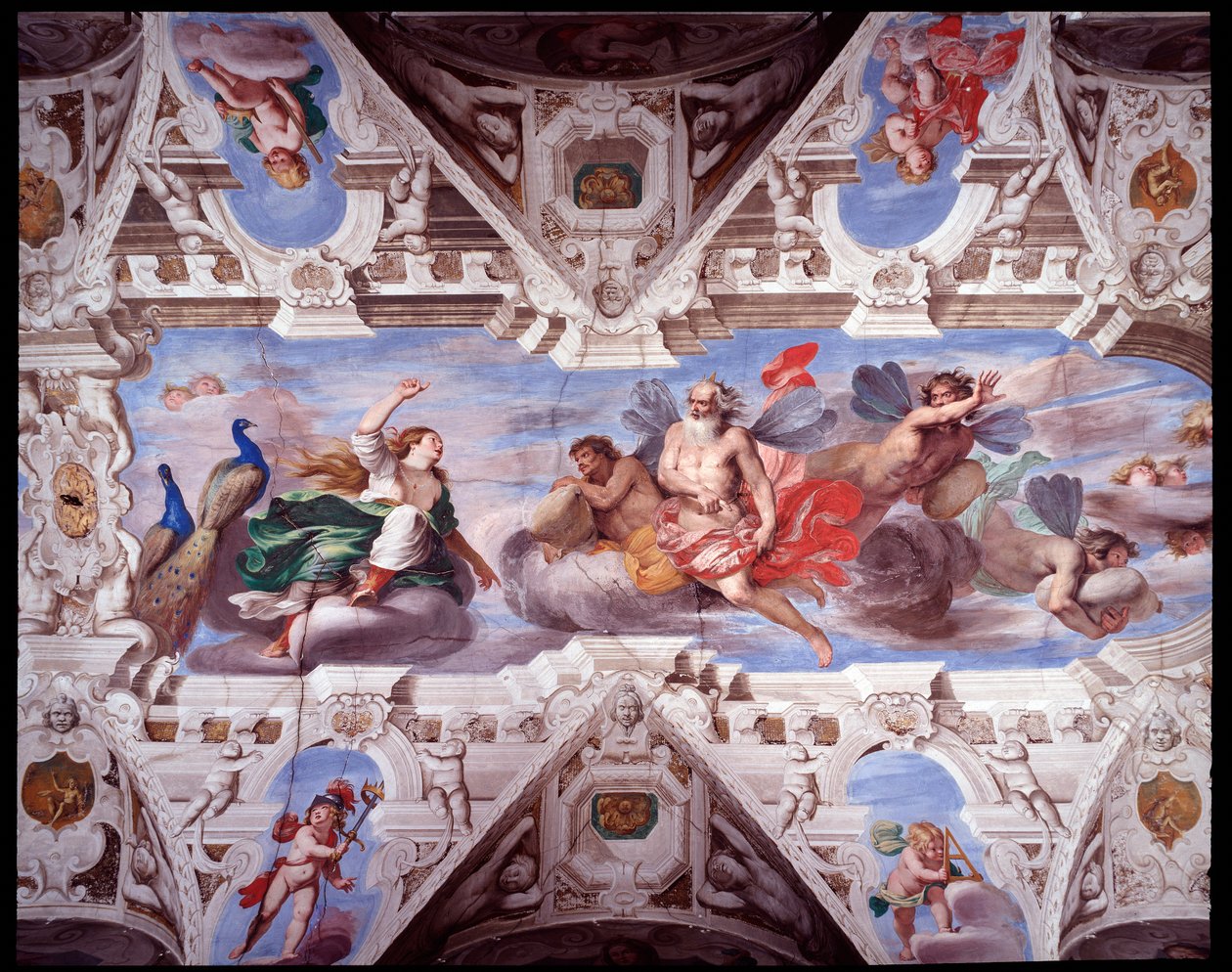 Juno prosi Aeolus, aby uniemożliwił podróż Eneasza (Fresco autorstwa Giovanni Battista Carlone
