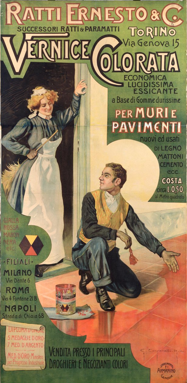 Plakat reklamowy dla sklepów Ratti Ernesto and Co. Paint, Włochy autorstwa Giovanni Battista Carpanetto