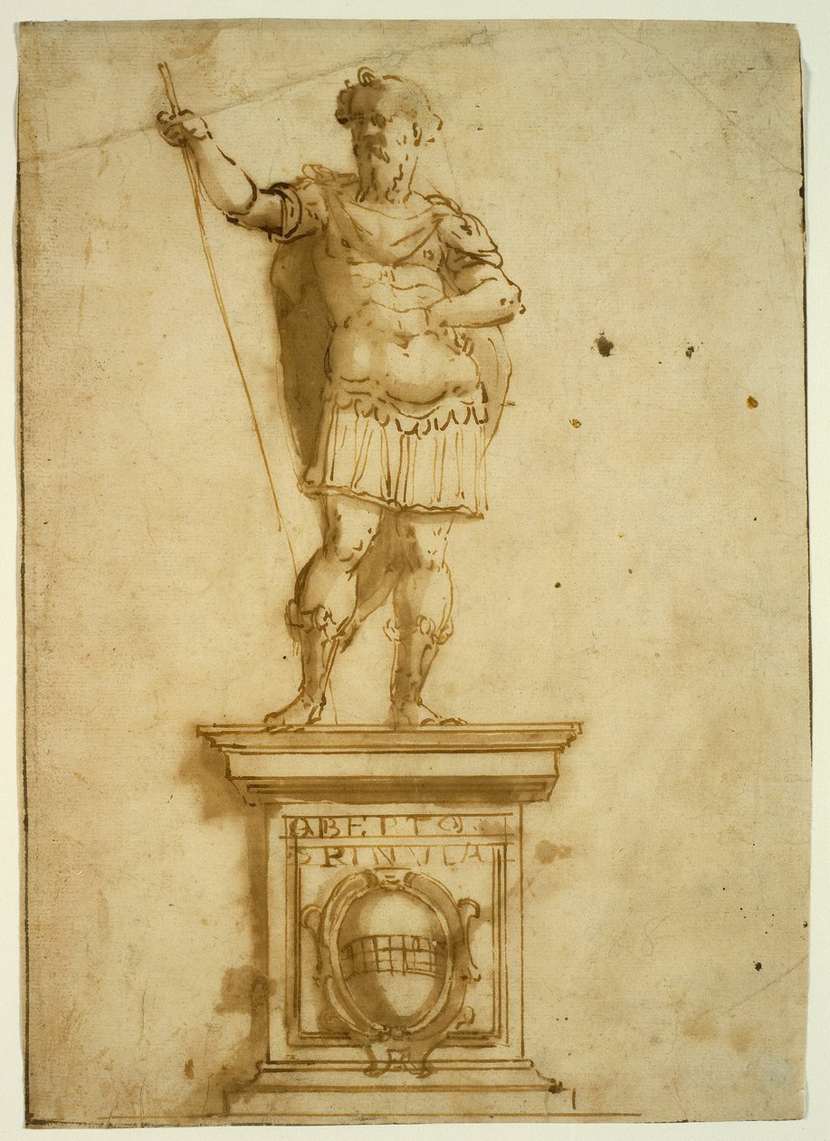 Posąg stojącego wojownika na piedestale autorstwa Giovanni Battista Castello