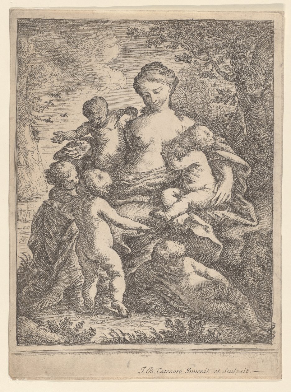 Organizacja charytatywna, siedząca w otoczeniu pięciorga nagich dzieci, 1692-1727. autorstwa Giovanni Battista Catenaro