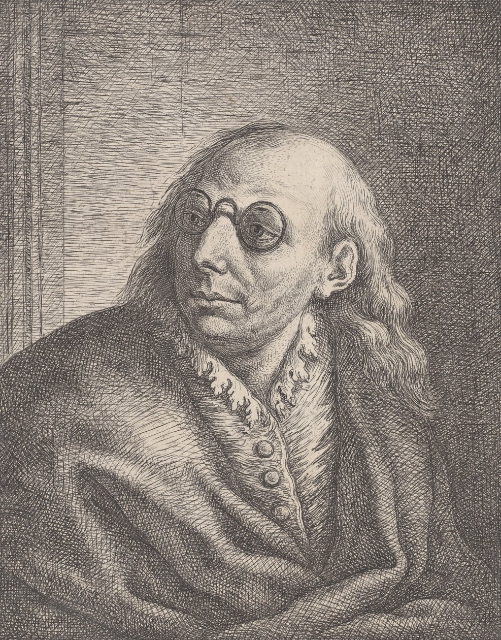 Portret Luki Giordano, w okrągłych okularach i patrzącego w lewo, 1692-1727., 1692-1727. autorstwa Giovanni Battista Catenaro
