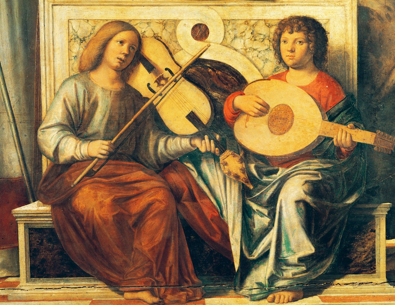 Aniołki grające na instrumentach muzycznych autorstwa Giovanni Battista Cima da Conegliano