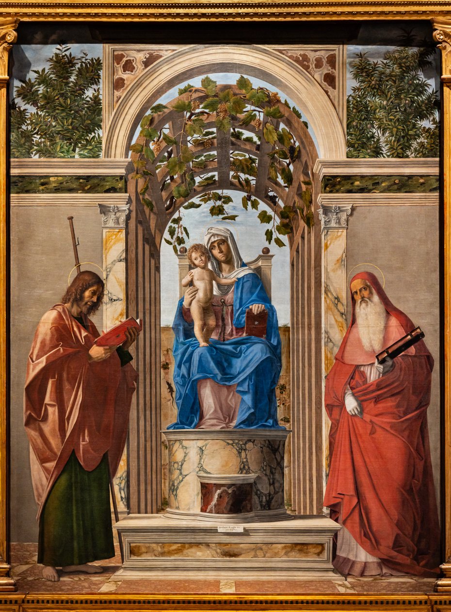Tronująca Madonna z Dzieciątkiem Jezus między świętymi Jakubem i Hieronimem, autorstwa Giovanni Battista Cima da Conegliano