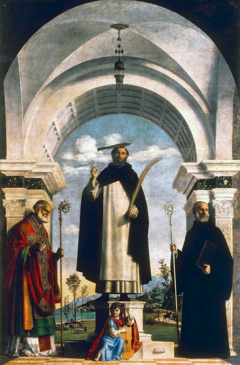 Piotr Męczennik ze św. Mikołajem z Bari, św. Benedyktem i aniołem muzykiem autorstwa Giovanni Battista Cima da Conegliano